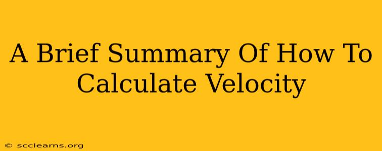 A Brief Summary Of How To Calculate Velocity