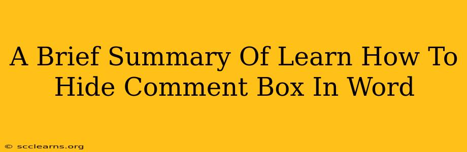 A Brief Summary Of Learn How To Hide Comment Box In Word