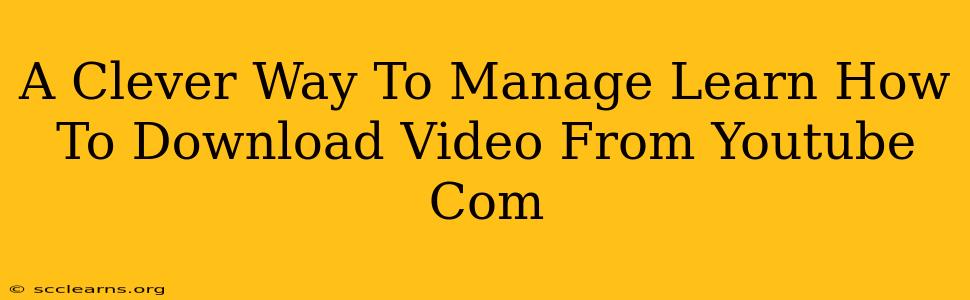 A Clever Way To Manage Learn How To Download Video From Youtube Com