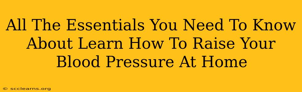 All The Essentials You Need To Know About Learn How To Raise Your Blood Pressure At Home