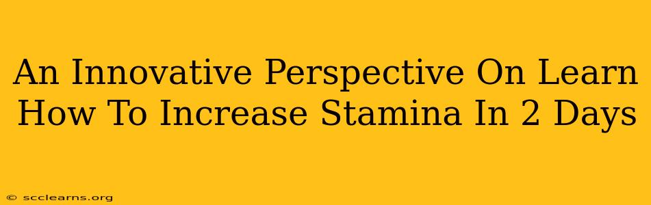 An Innovative Perspective On Learn How To Increase Stamina In 2 Days