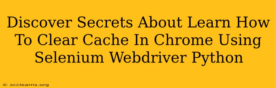 Discover Secrets About Learn How To Clear Cache In Chrome Using Selenium Webdriver Python