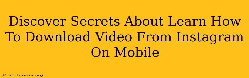 Discover Secrets About Learn How To Download Video From Instagram On Mobile