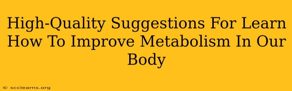 High-Quality Suggestions For Learn How To Improve Metabolism In Our Body