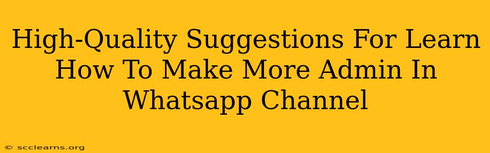 High-Quality Suggestions For Learn How To Make More Admin In Whatsapp Channel