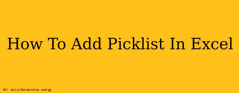 How To Add Picklist In Excel