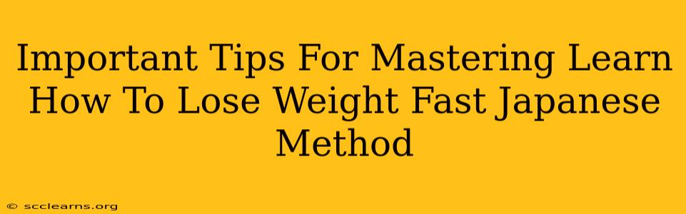 Important Tips For Mastering Learn How To Lose Weight Fast Japanese Method