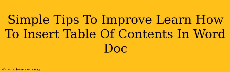 Simple Tips To Improve Learn How To Insert Table Of Contents In Word Doc