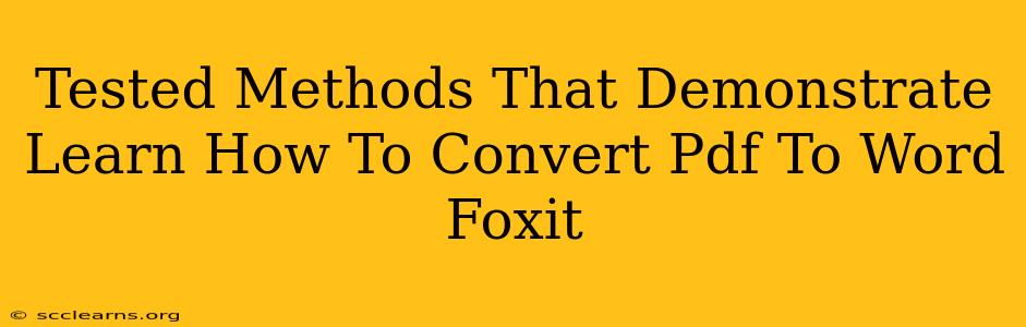 Tested Methods That Demonstrate Learn How To Convert Pdf To Word Foxit