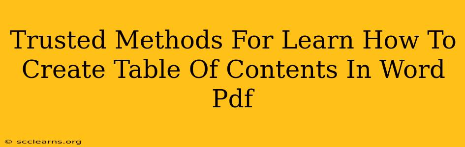 Trusted Methods For Learn How To Create Table Of Contents In Word Pdf