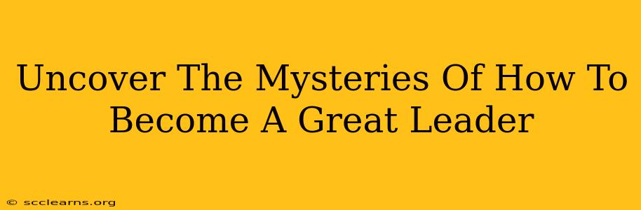 Uncover The Mysteries Of How To Become A Great Leader