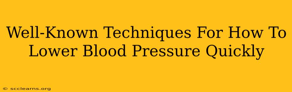 Well-Known Techniques For How To Lower Blood Pressure Quickly